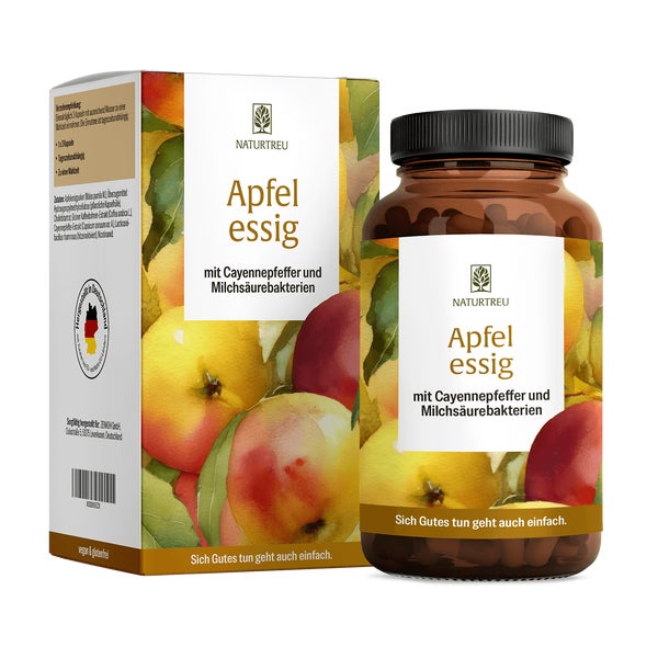 Apfelessig 1.500 mg mit Cayennepfeffer und Cholin für den Fettstoffwechsel - APFELESSIG - 90 vegane Kapseln - NATURTREU®  g