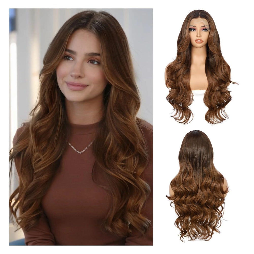 Perücke 13x4 LaceFront Synthetisch Körperwelle Braun Ombre m 1 St