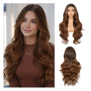 Perücke 13x4 LaceFront Synthetisch Körperwelle Braun Ombre m 1 St