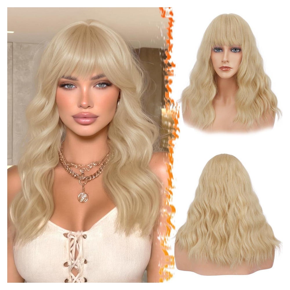 Perücke Pony Frauen Synthetik Locken 46 cm Beige Blond Mix 1 St