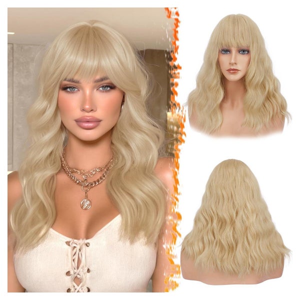 Perücke Pony Frauen Synthetik Locken 46 cm Beige Blond Mix 1 St
