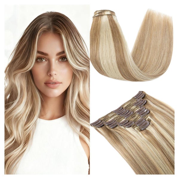 Clip In Extensions Echthaar Doppelt 12P613 Goldbraun&blond 4 1 St