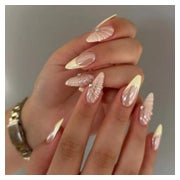 Falsche Nägel French Tip 24 Stück Mandel 3D Juwelsteine Stil 1 St
