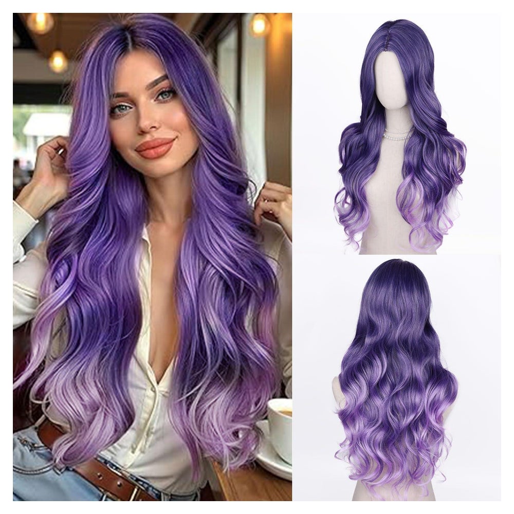 Perücke Damen Ombre Synthetik Locken Violett Lila 1 St