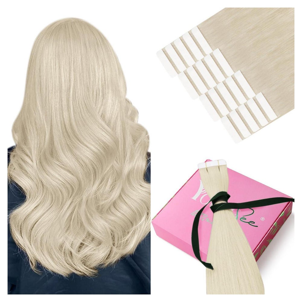 Tape Extensions Echthaar Platinblond Skin Weft Lang 60 cm 1- 1 St