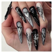 24 Stück Lange Stiletto Falsche Nägel Goth Schwarz Glänzend 1 St