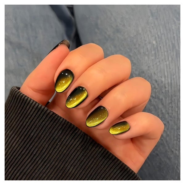 Press On Nägel Kurz Oval Mandel Cat Eye Chrome 30 Stück Schw 1 St