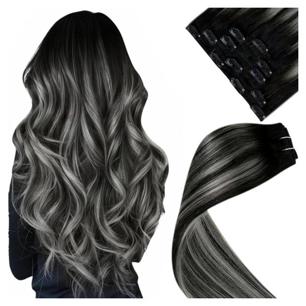 Clip Extensions Echthaar Schwarz Ombre Remy 45cm-5PCS 3.4#1b 1 St