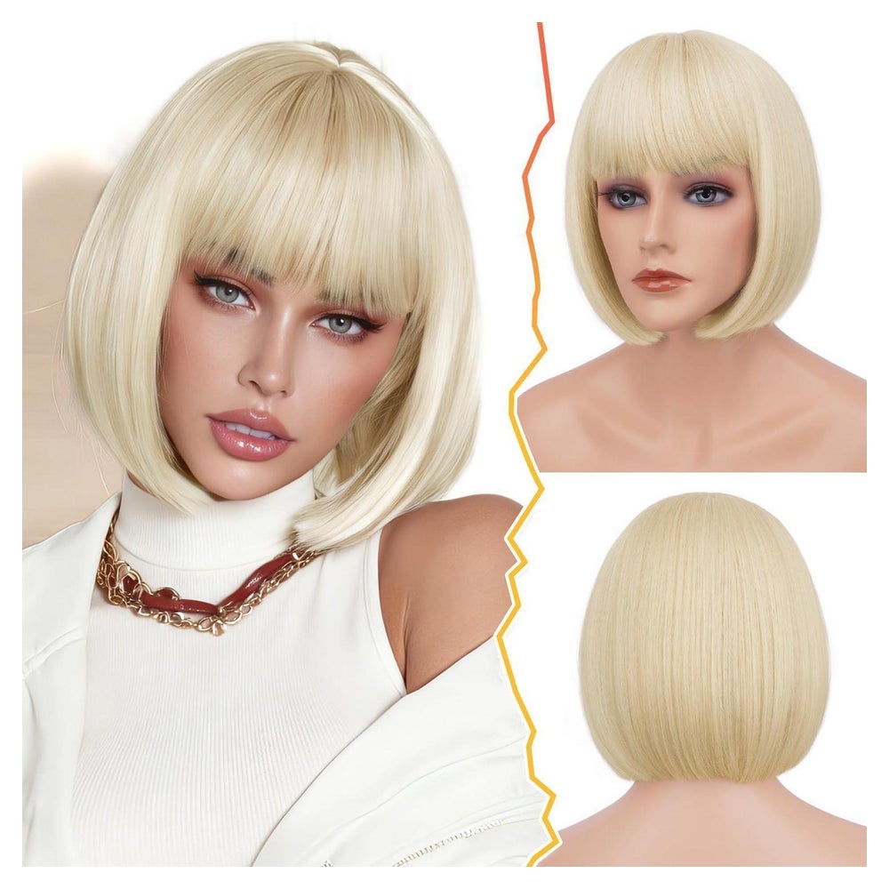 Perücke Kurze Blond Bob Pony Damen 32cm Kinnlang Hell Blond 1 St