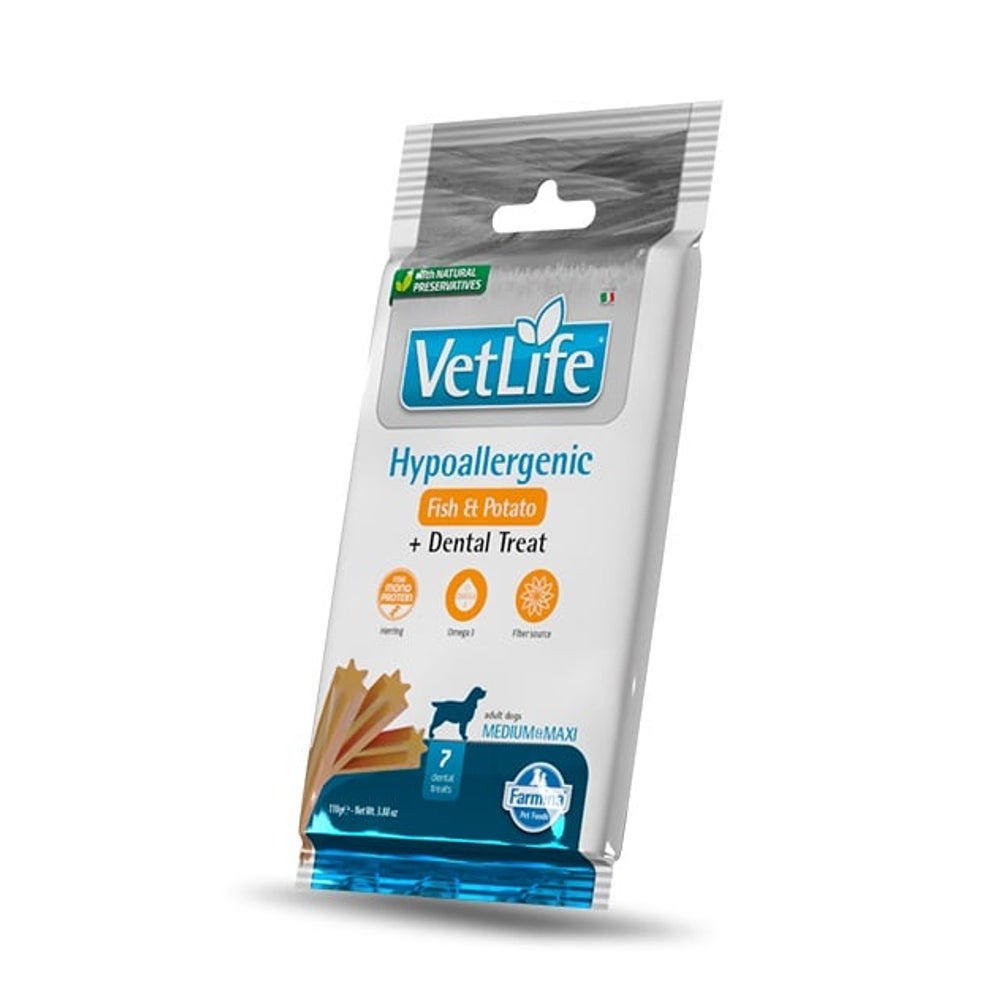 FARMINA Vet Life Dental Treat Hypoallergenic Fish Medium/Maxi (7 szt) dentale Leckerei für mittelgroße und große Hunde 0,1 kg