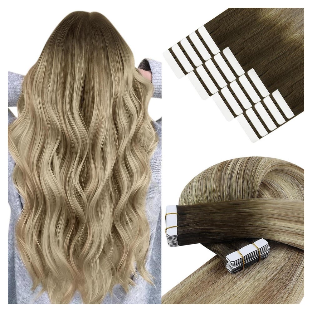Tape Extensions Echthaar Remy Tapein Balayage Braun 50 cm 3- 1 St