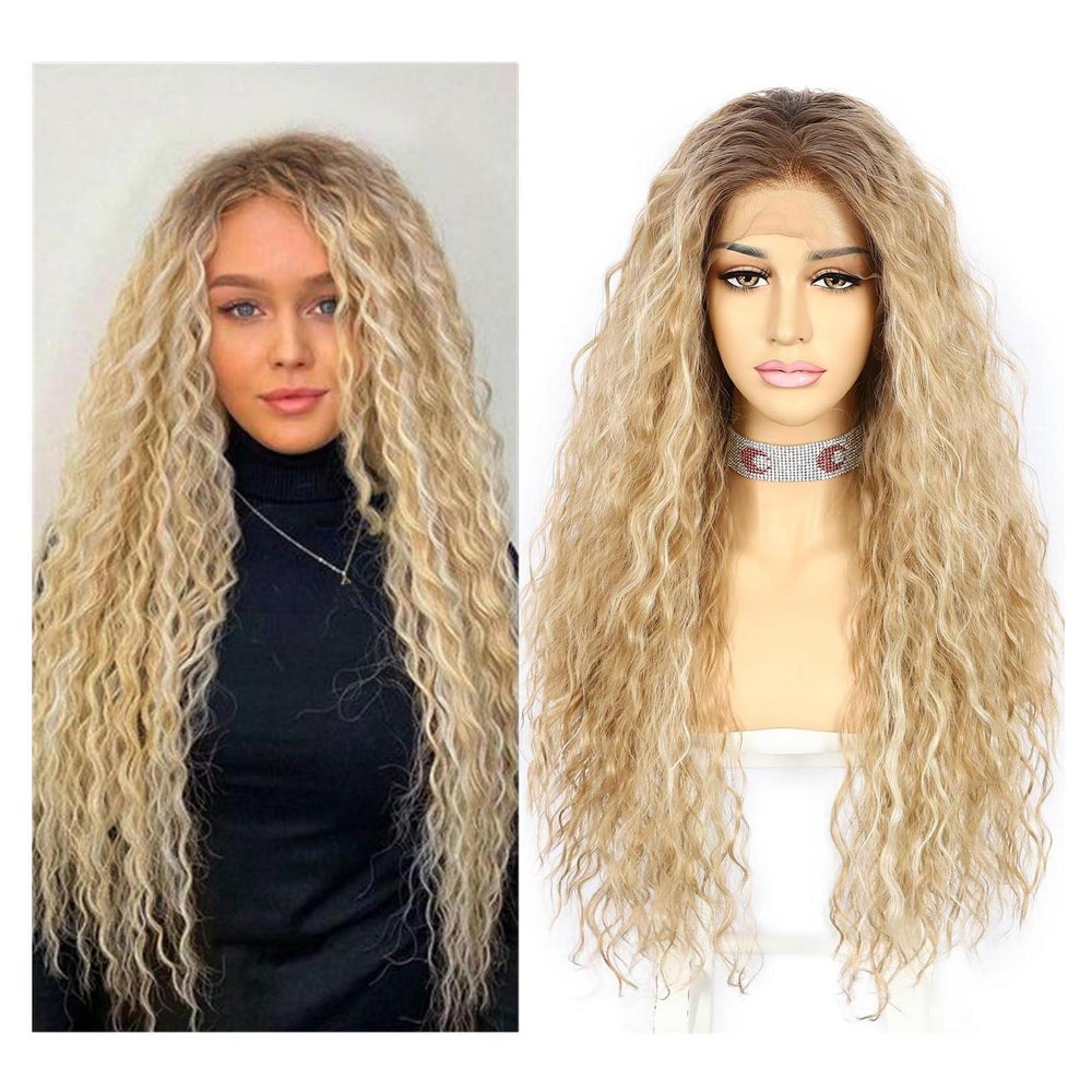Perücke Lacefront Synthetik lockig dunkle Wurzeln 26inch Omb 1 St