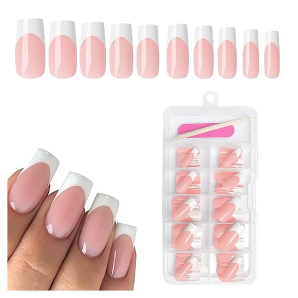 Nails French Tip Press On White Medium Square Mittleres Quad 1 St