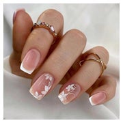 24x Pink Weiße French Tip Square Press on Nägel Blumen Desig 1 St