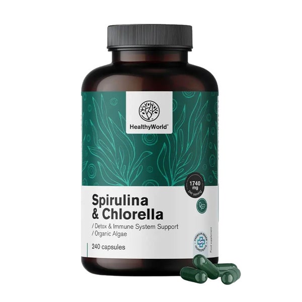 HealthyWorld Spirulina und Chlorella 1740 mg – Algen-Komplex 240 St