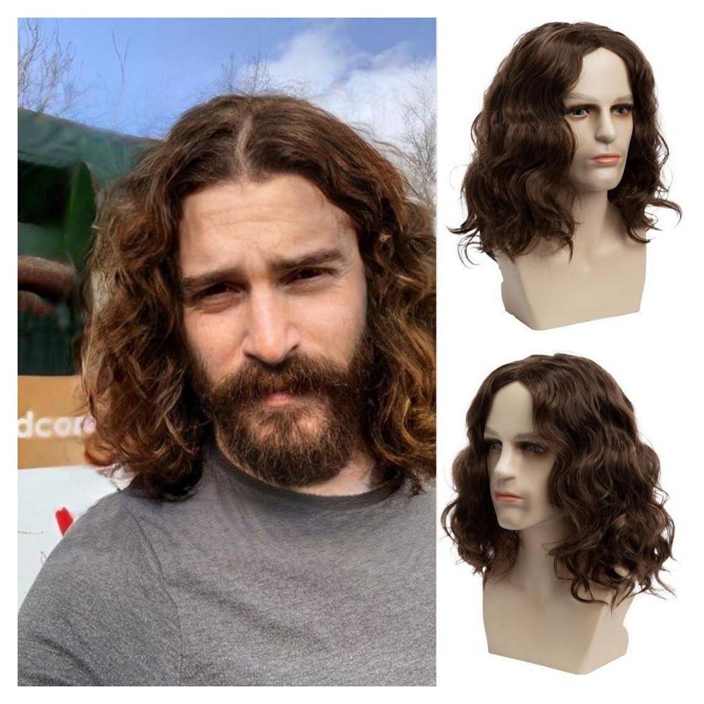 Perücke Locken Männer mittlerer Teil kurzes Haar Braun 1 St