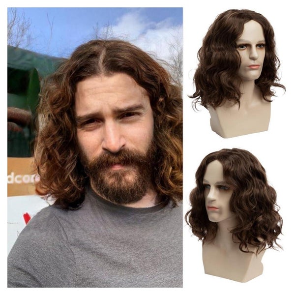 Perücke Locken Männer mittlerer Teil kurzes Haar Braun 1 St