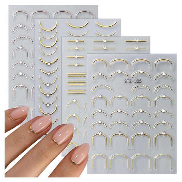 Nagelsticker 3D French Tip Goldlinie selbstklebend 4 Blatt 1 St