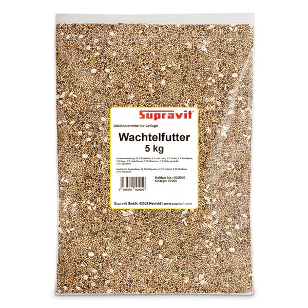 Supravit Wachtelfutter | Vollwertige Körnermischung für Wachteln und Hühner als Alleinfutter | Wachtel Futter mit Hirse Glanz Perillasaat Raps Haferflocken Hafer und Leinsamen 5 kg