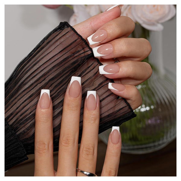 Künstliche Nägel Press On French Tip Weiß Sarg Set 30 Wei&#x 1 St