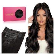 WENNALIFE Nahtlose Clip In Extensions Echthaar 35cm 130g #1B Natürliches Schwarz