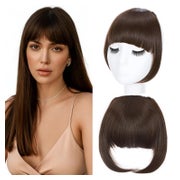 S-noilite Clip-in Pony synthetisch, Französischer Pony mit Haarclip, Mittelbraun