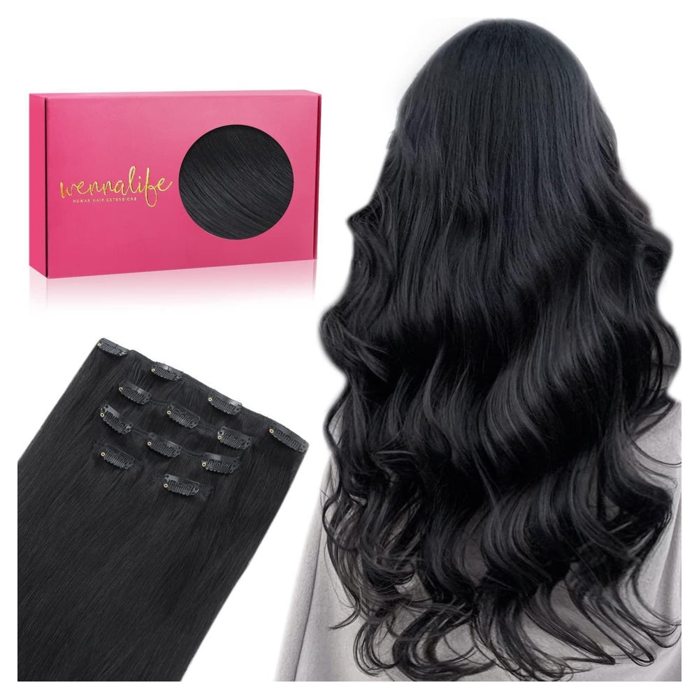 Clip in Extensions Echthaar Remy 35cm-75g #1 Tief Schwarz 1 St