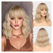 Perücke wellig Bob Pony 35cm Schulterlänge Ombre Blond mit H 1 St