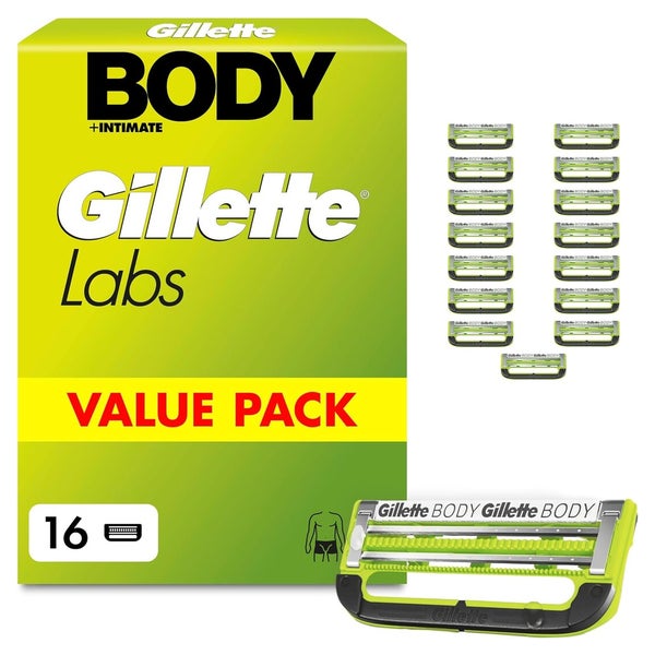 Gillette Labs Body & Intimate Rasierklingen, 16 Original Ersatzklinge, Grün | für Intimrasierer Mann, 2 Klingen für Schutz Gegen Eingewachsene Haare Und Irritationen, Langanhaltender Gleitstreifen  Für Vollansicht hier klicken Frag Rufus  Gillett 1 St