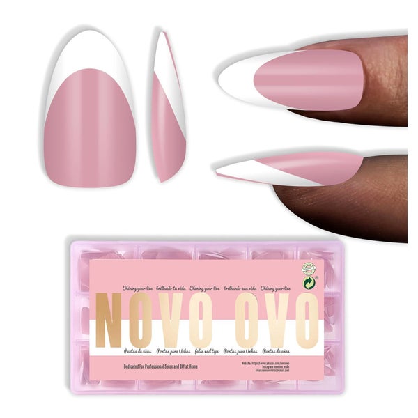 Nagelspitzen Acryl Medium Almond White French Tip BERRY PINK 1 St