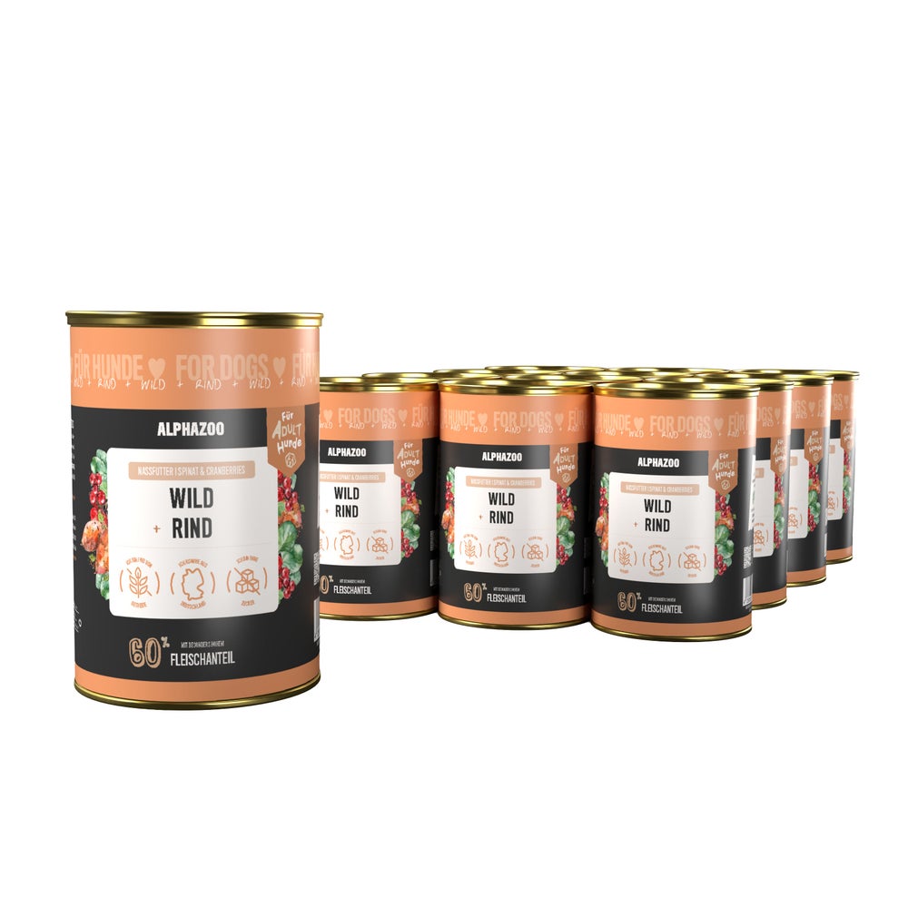 Wild + Rind Nassfutter für Adult Hunde 12er 4800 g