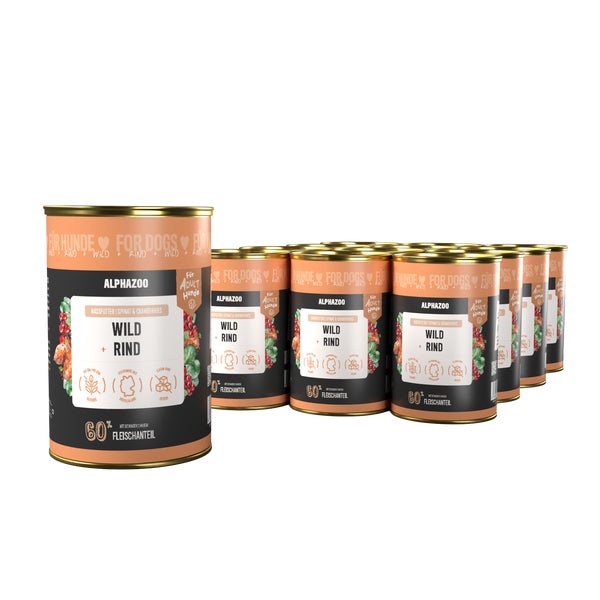 Wild + Rind Nassfutter für Adult Hunde 12er 4800 g