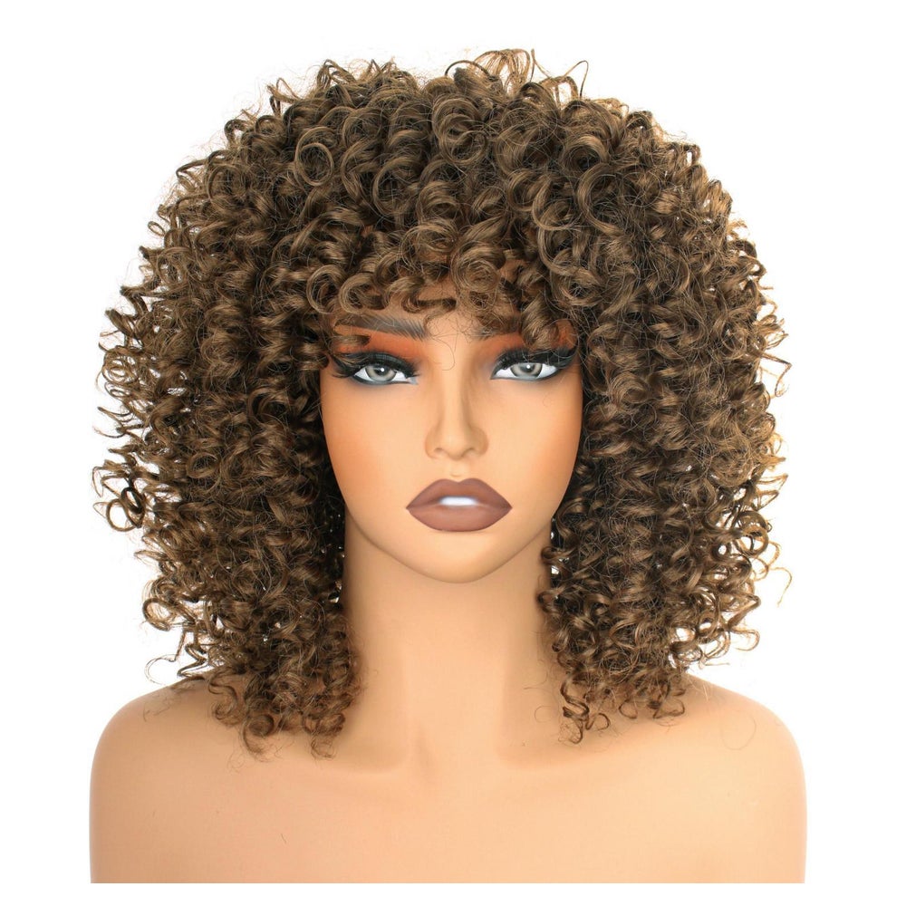 Perücke Afro Kinky Curly Bob Pony Kunsthaar Braun 14 Zoll Mi 1 St