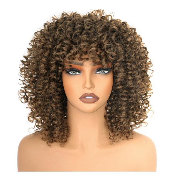 Perücke Afro Kinky Curly Bob Pony Kunsthaar Braun 14 Zoll Mi 1 St