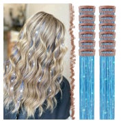 Haartinsel Clip Haarsträhnen Glitzer 12 Stück 50 cm Himmelbl 1 St