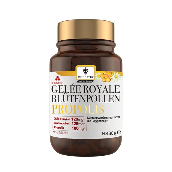 Bee and You Propolis, Gelée Royale, Blütenpollen Tabletten, Keine Zusatzstoffe, Fairer Handel 30 g