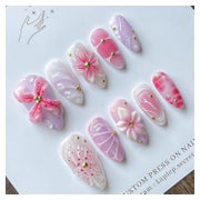 Acrylnägel Almond Medium 24 Stück Pink Rot 3DBlumen style-6 1 St