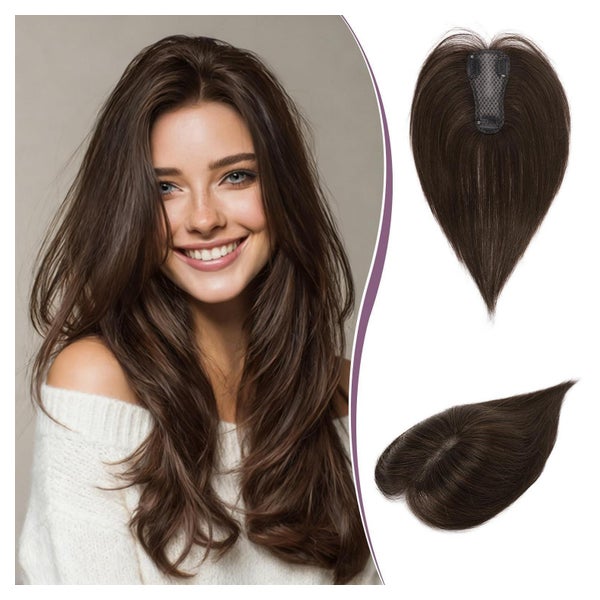 Haar Topper Echthaar FH0612 Dunkelbraun mit 15% Dunklem Kaka 1 St