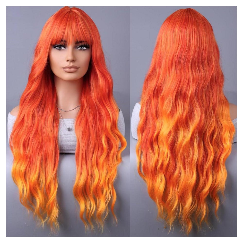 Perücke Damen lang lockig Pony feuerorange 28 Zoll Orange Om 1 St