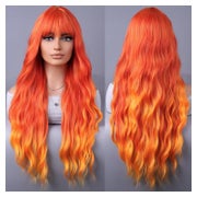 Perücke Damen lang lockig Pony feuerorange 28 Zoll Orange Om 1 St