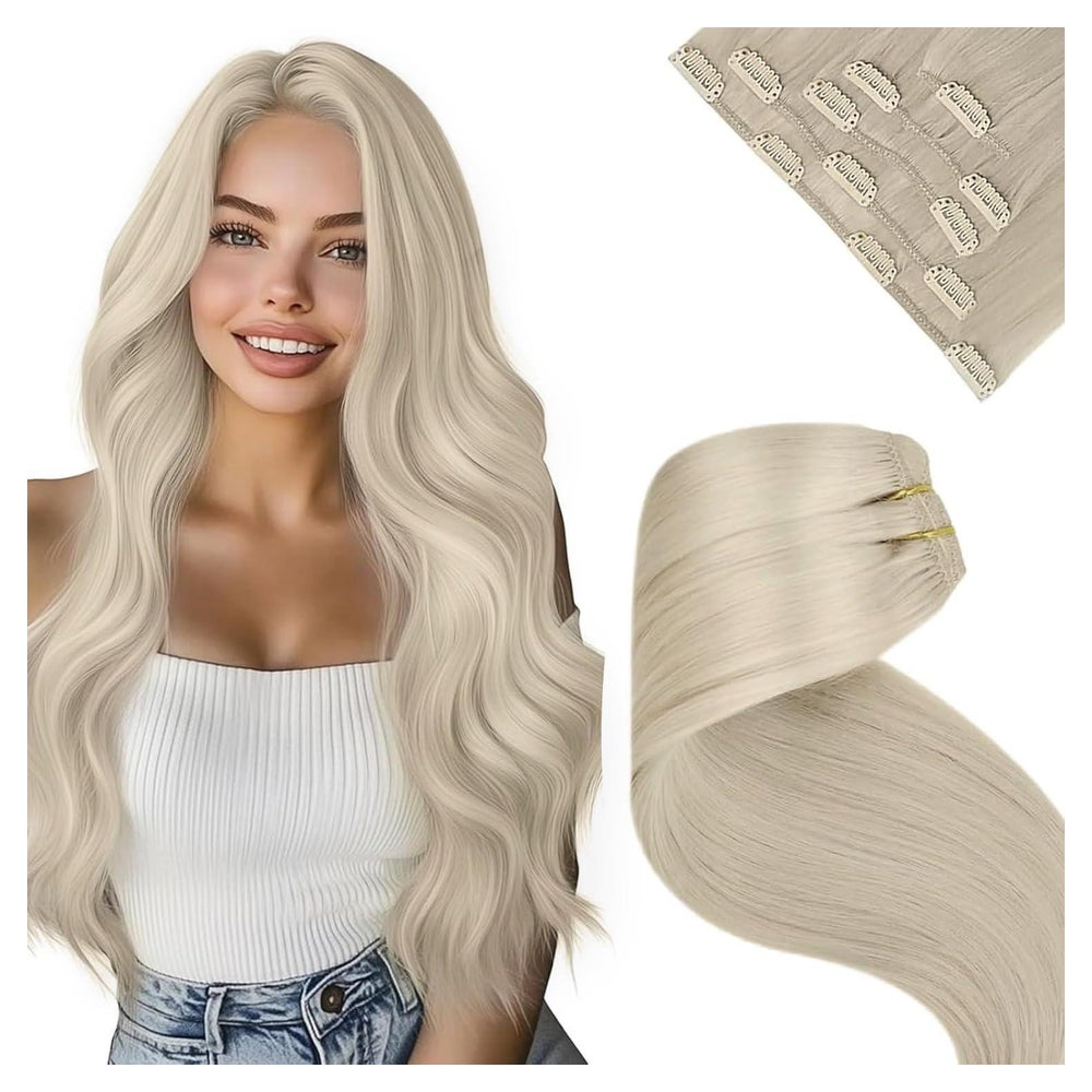 Clip in Extensions Echthaar Platinblond 45cm 80g 5PCS 45cm-5 1 St