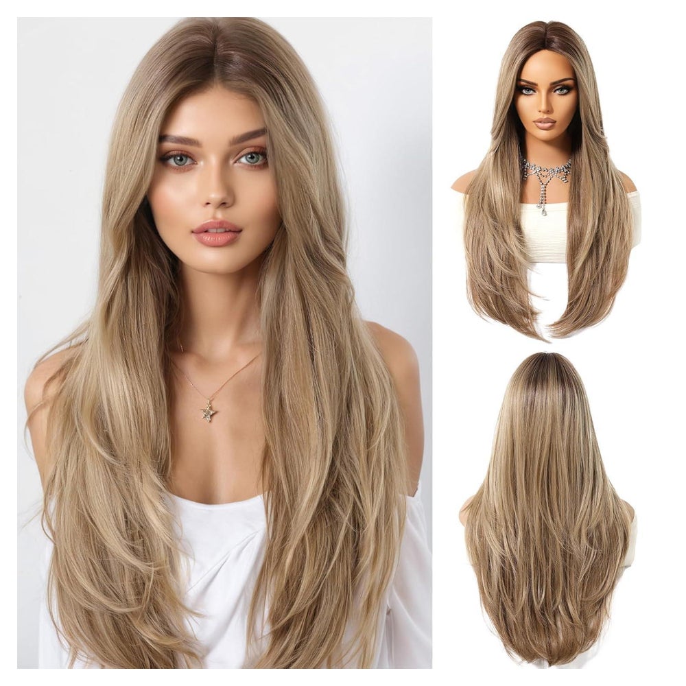 Synthetische Ash Blonde Ombre Perücke mit Pony für Damen - L 1 St