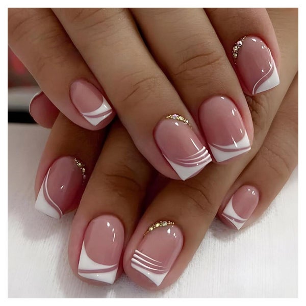 24 Stück Weiß Wavy Eckig Nägel Zum Aufkleben Kurz Strass Pre 1 St