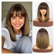 Perücke Straight Fransen Synthetisch Mittellang Ombre Braun 1 St