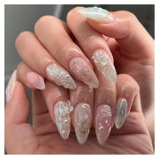 Kunstnägel 24er Blumen Kurz Mandel 3D Metallic Oval 18flower 1 St