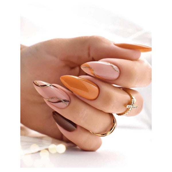 Falsche Nägel Acryl Kurz Mandel Orange Glitzer 24 Autumnal O 1 St
