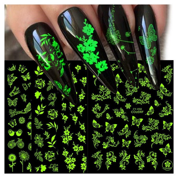 Nagelsticker leuchtend Blume Schmetterling selbstklebend 9 B 1 St