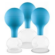 Produktabbildung: Pulox Schröpfgläser aus Echtglas mit Saugball - Set Trio groß in Blau: 40mm, 52mm, 62mm 3 St