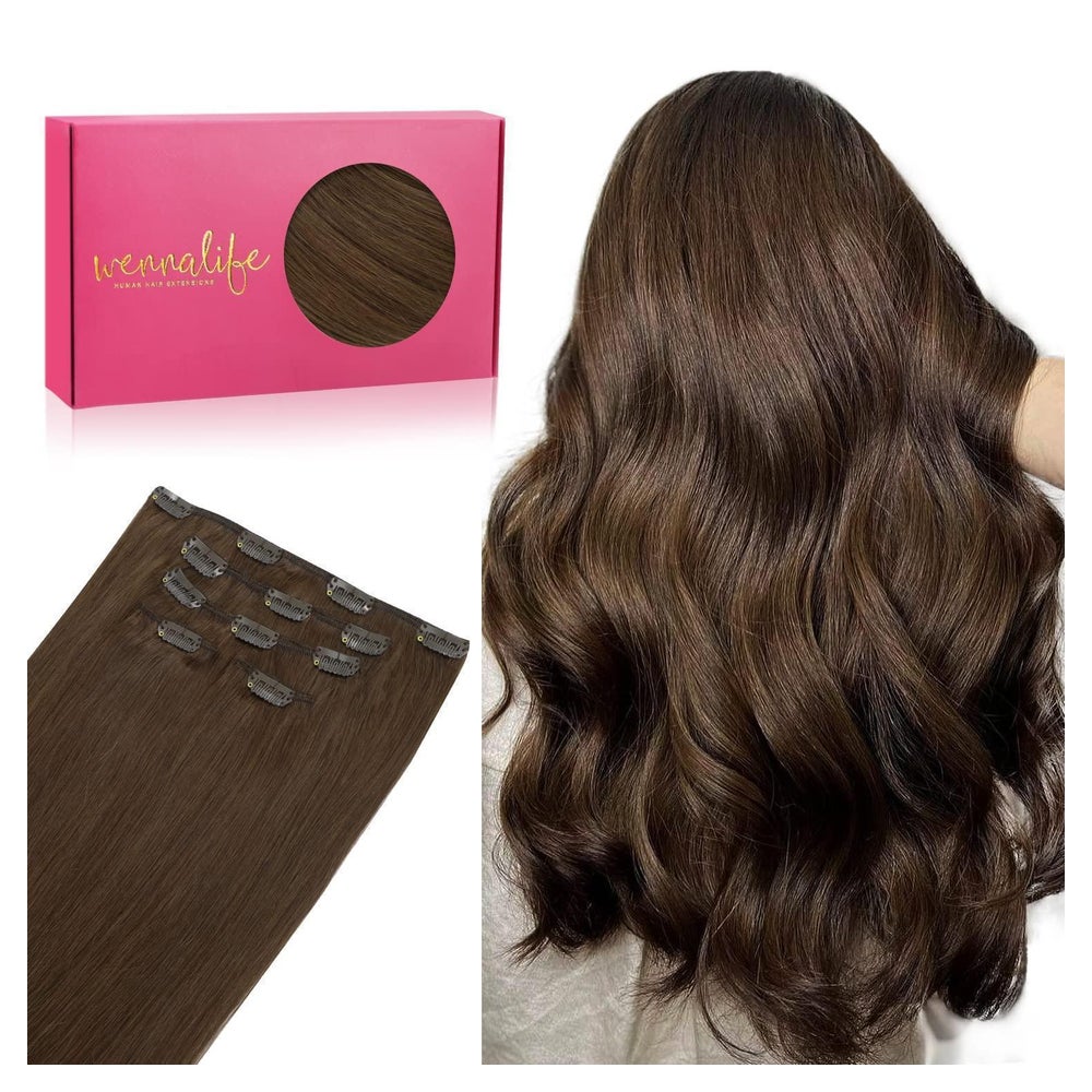 Clip in Extensions Echthaar Remy 50cm-80g #4 Schokoladenbrau 1 St
