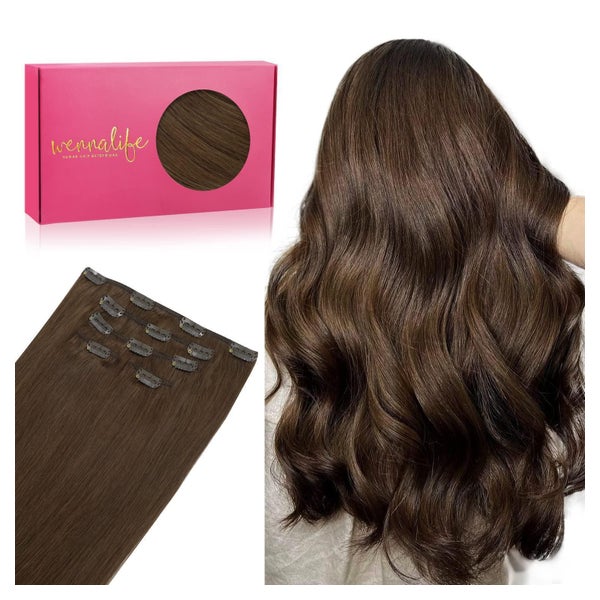 Clip in Extensions Echthaar Remy 50cm-80g #4 Schokoladenbrau 1 St